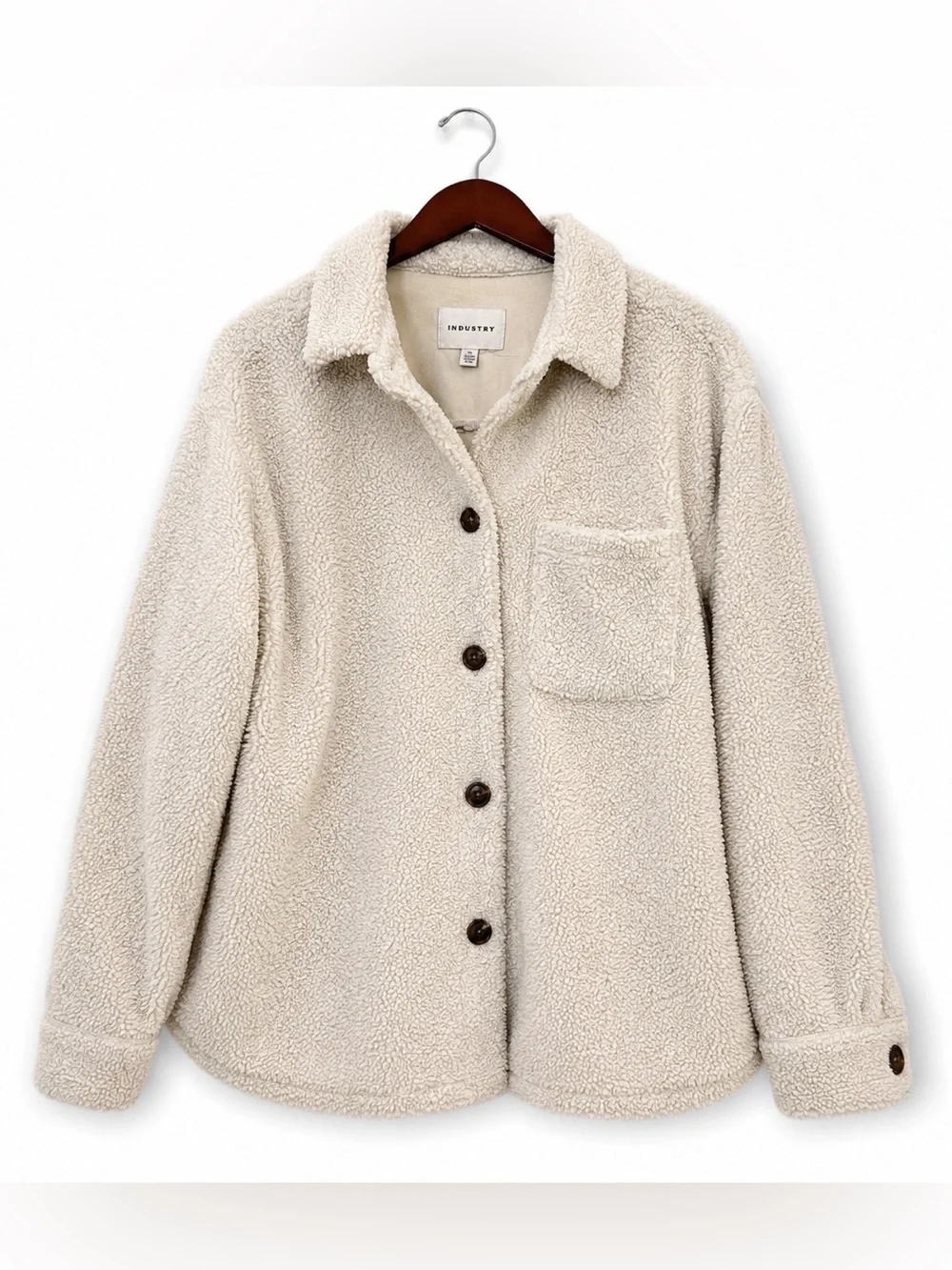 Industry Cream Faux Sherpa Shacket Jacket Medium Oversized Teddy Button Front